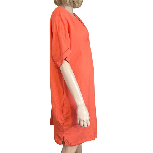 Paradis Linen & Rayon Dress Tunic Style Short sleeve Hip Pockets Versatile Peach - Picture 8 of 15